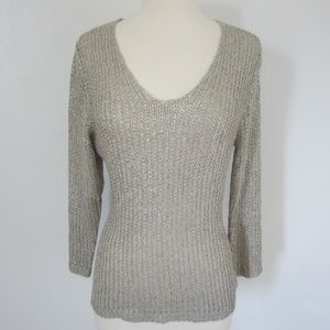 Gerry Weber V-Neck Sweater Womens 8 Silver Crochet